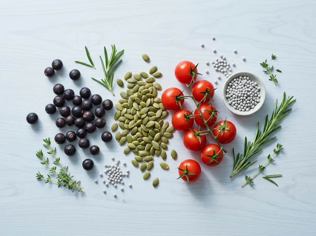 Saw palmetto berries, pumpkin seeds and natural supplement ingredients